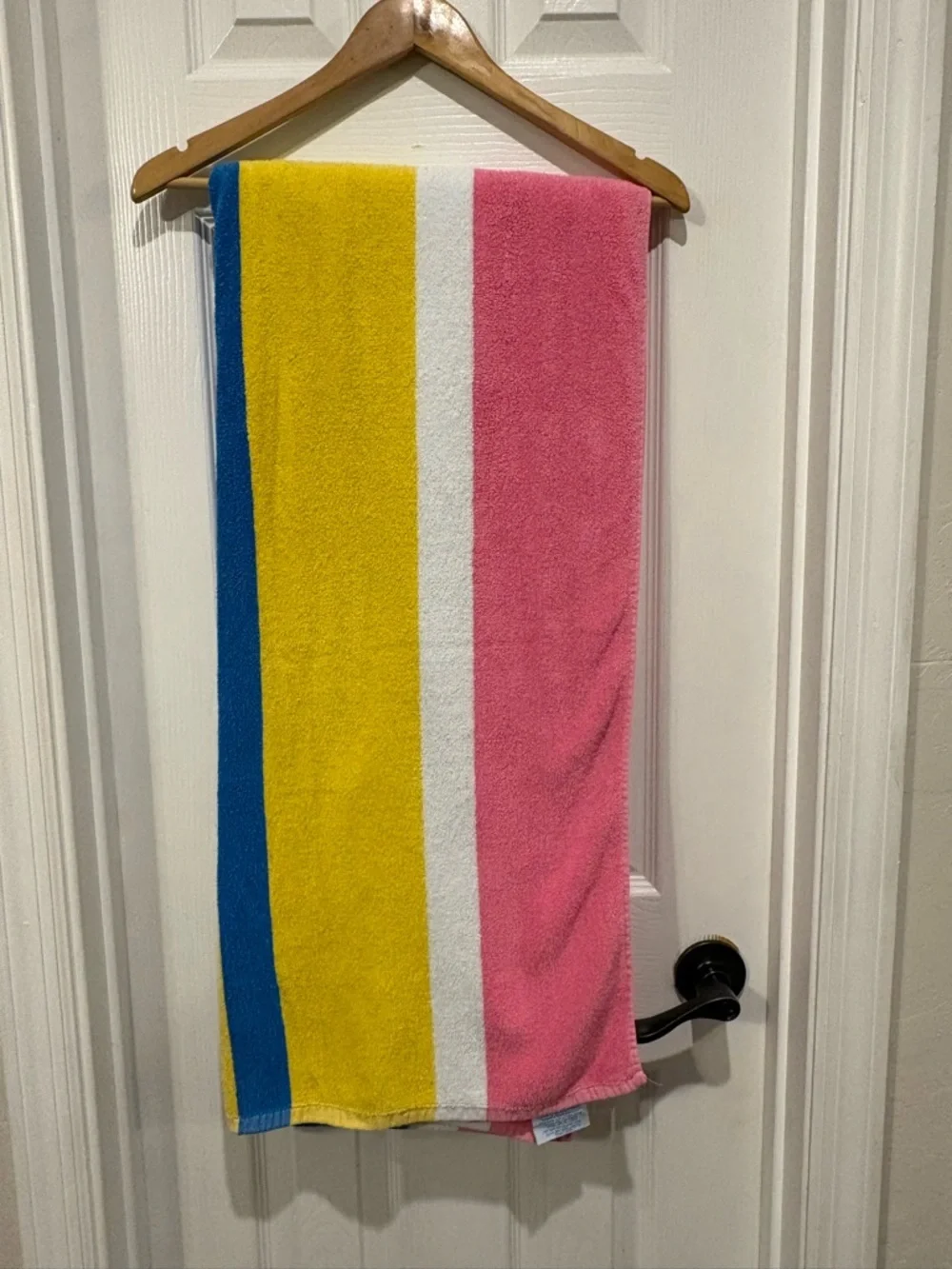 Y2K Retro Striped Beach Towel Pink Yellow Blue Cotton 64x32 Jay Franco